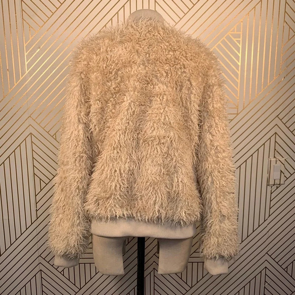 Chaser Faux Fur Lamby‎ Bomber Jacket in Cream - Picture 8 of 12